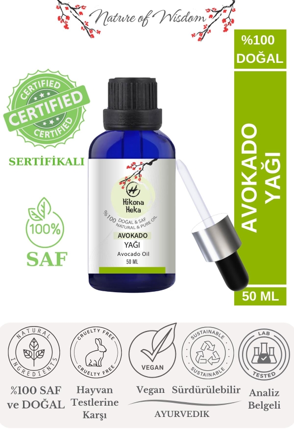 %100 Doğal Avokado Yağı (Avokado Oil) Sertifikalı -50 ml - Hikona Heka