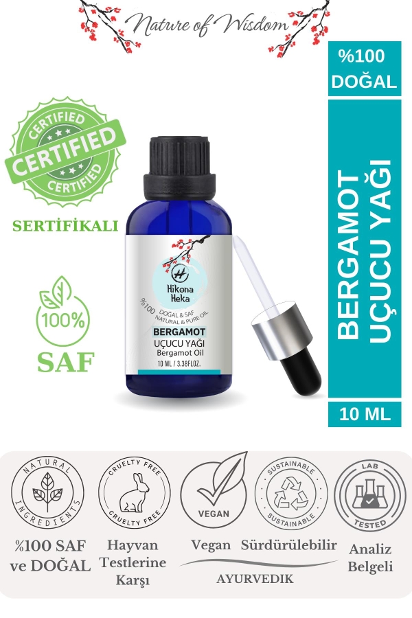 %100 Doğal Bergamot Uçucu Yağı (Bergamot Oil) Sertifikalı -10 ml - Hikona Heka