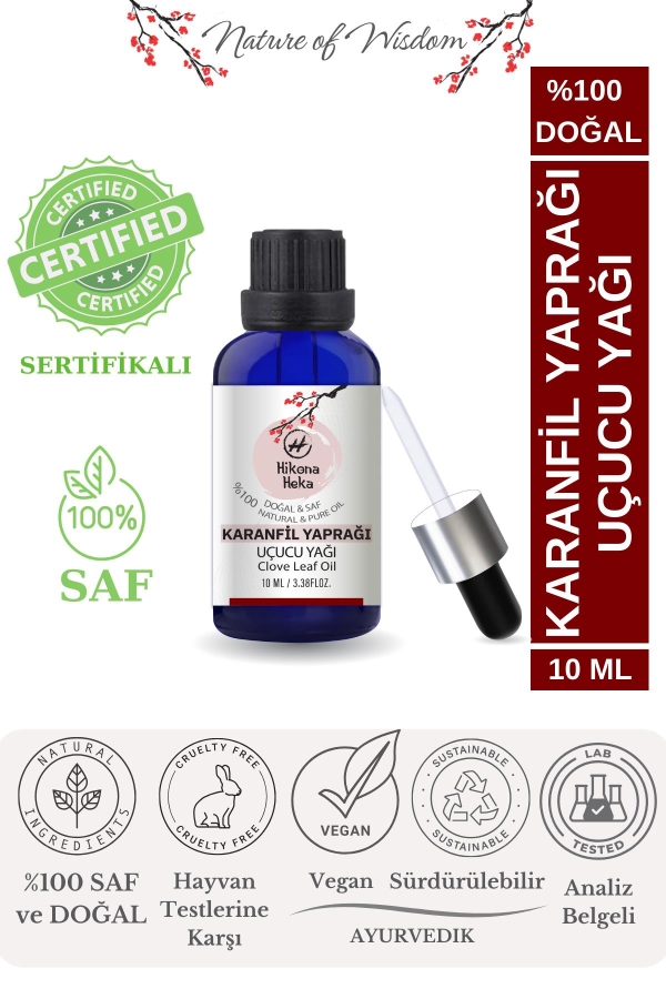 %100 Doğal Karanfil Yaprağı Uçucu Yağı (Clove Leaf Oil ) Sertifikalı - 10 ml - Hikona Heka