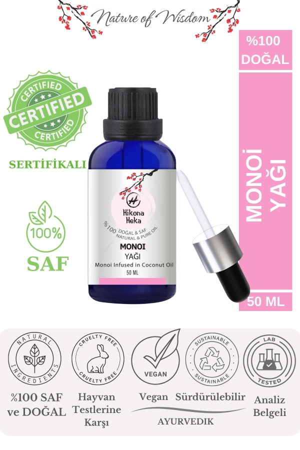 %100 Doğal Monoi Yağı (Monoi Oil) - 50 ml - Hikona Heka