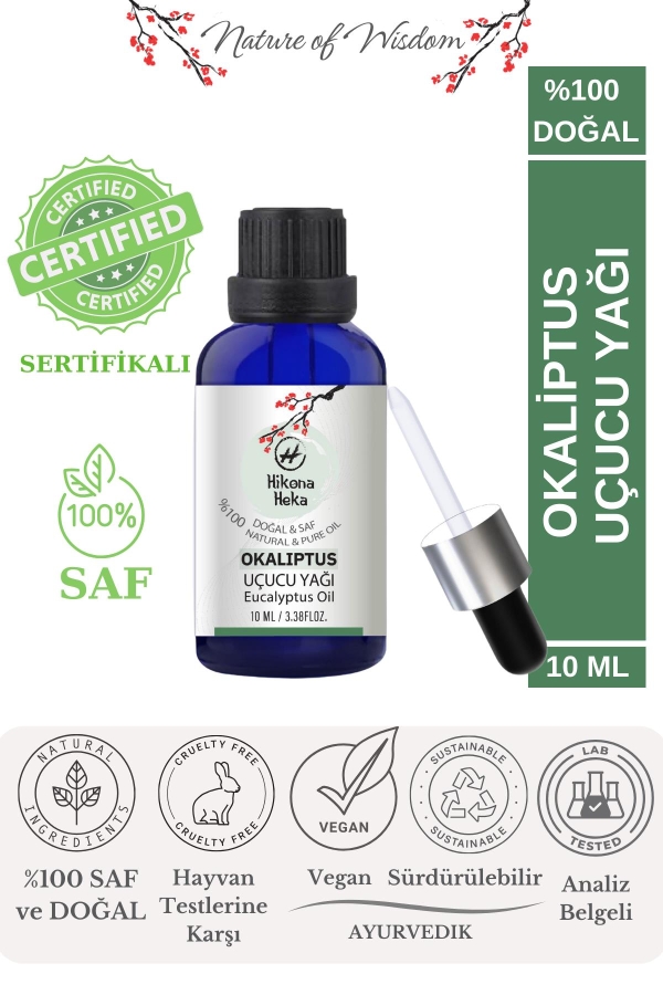 %100 Doğal Okaliptus Uçucu Yağı ( Eucalyptus Globulus Oil) Sertifikalı -10 ml - Hikona Heka