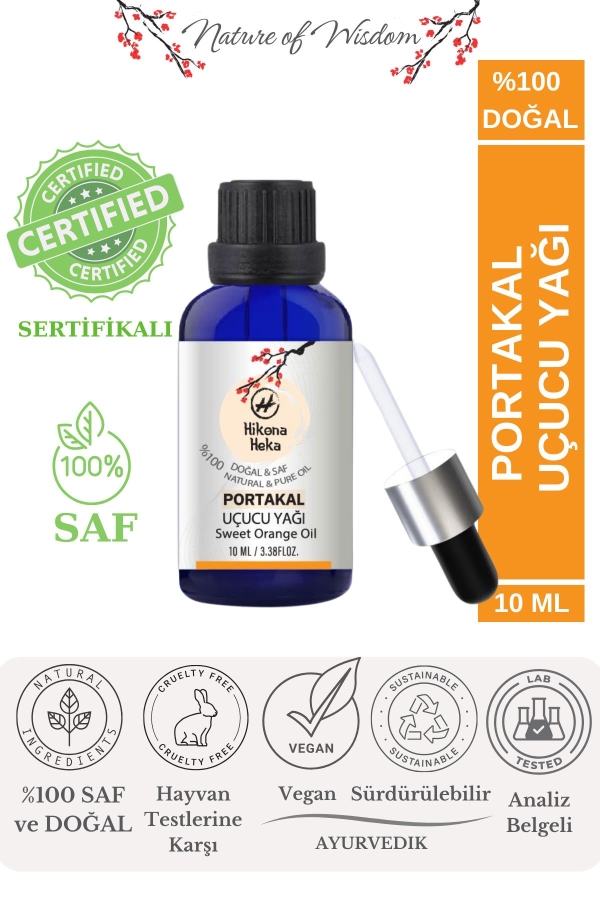 %100 Doğal Portakal Uçucu Yağı (Orange Oil) Sertifikalı - 10 ml Soğuk Sıkım - Hikona Heka