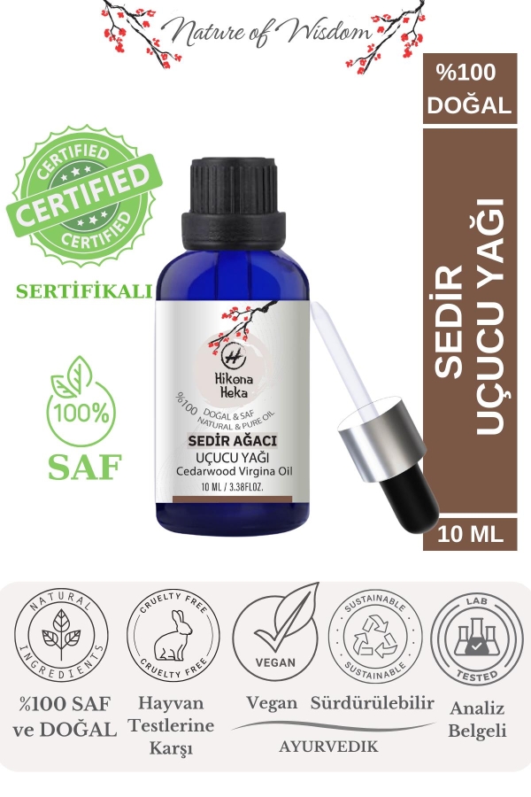 %100 Doğal Sedir Ağacı Uçucu Yağı (Cedarwood Virginia Oil) Sertifikalı -10 ml - Hikona Heka