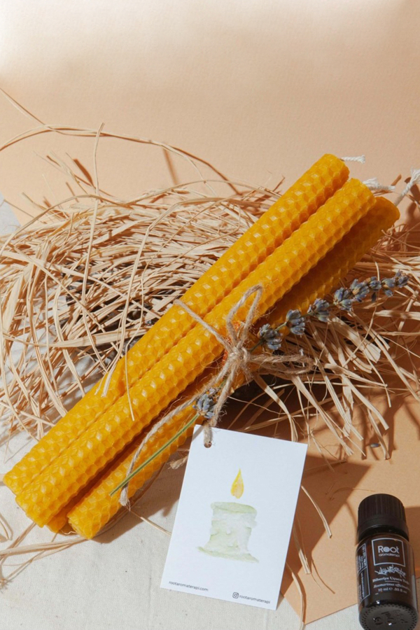 4'lü Doğal Balmumu İnce Mum - Root Aromaterapi