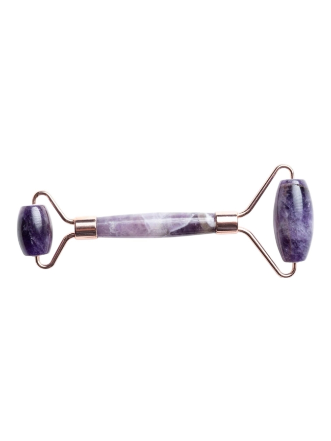 Doğal Çift Taraflı Ametist Taşı Roller Yüz Masaj Aleti - Therapium Naturalis