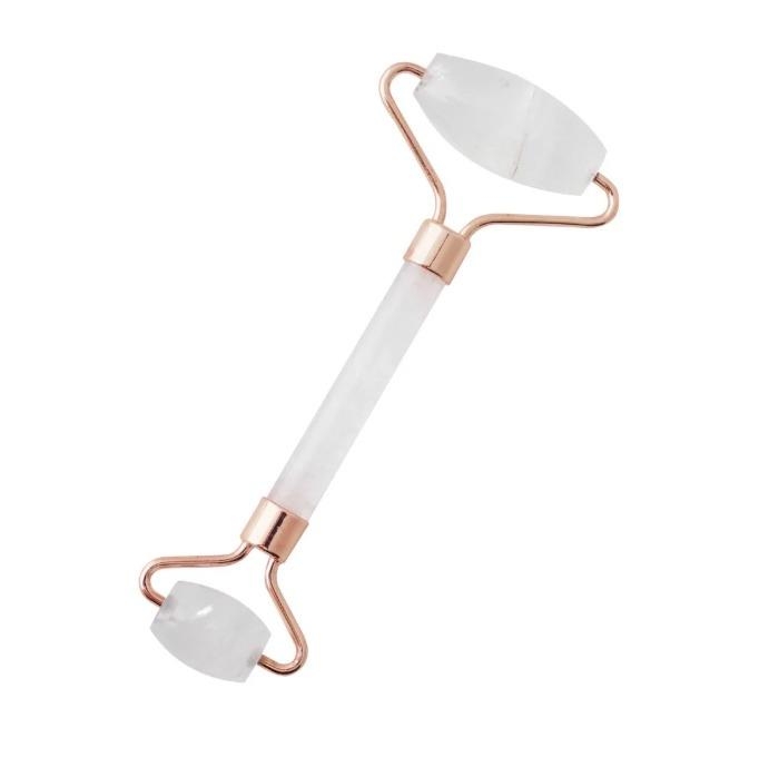 Doğal Çift Taraflı Kuvars Taşı Beyaz Roller Yüz Masaj Aleti - Therapium Naturalis