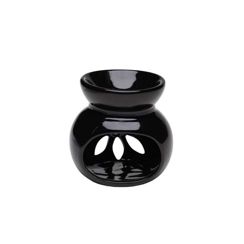 El Yapımı Küre Çiçek Oymalı Seramik Buhurdanlık Siyah - Therapium Naturalis