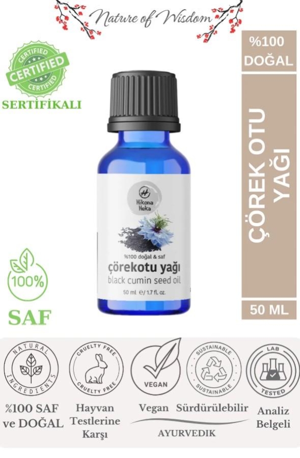 Hikona Heka Çörek Otu Yağı %100 Saf Ve Doğal Soğuk Sıkım 50 ml - Hikona Heka