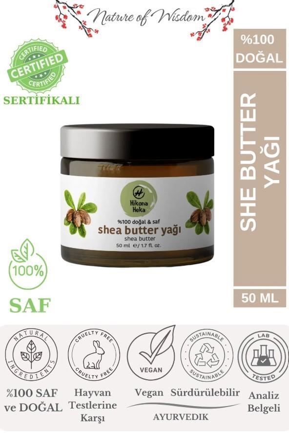Hikona Heka Katı Shea Butter Yağı Soğuk Sıkım %100 Saf Ve Doğal Vegan Kavanoz 50 ml - Hikona Heka