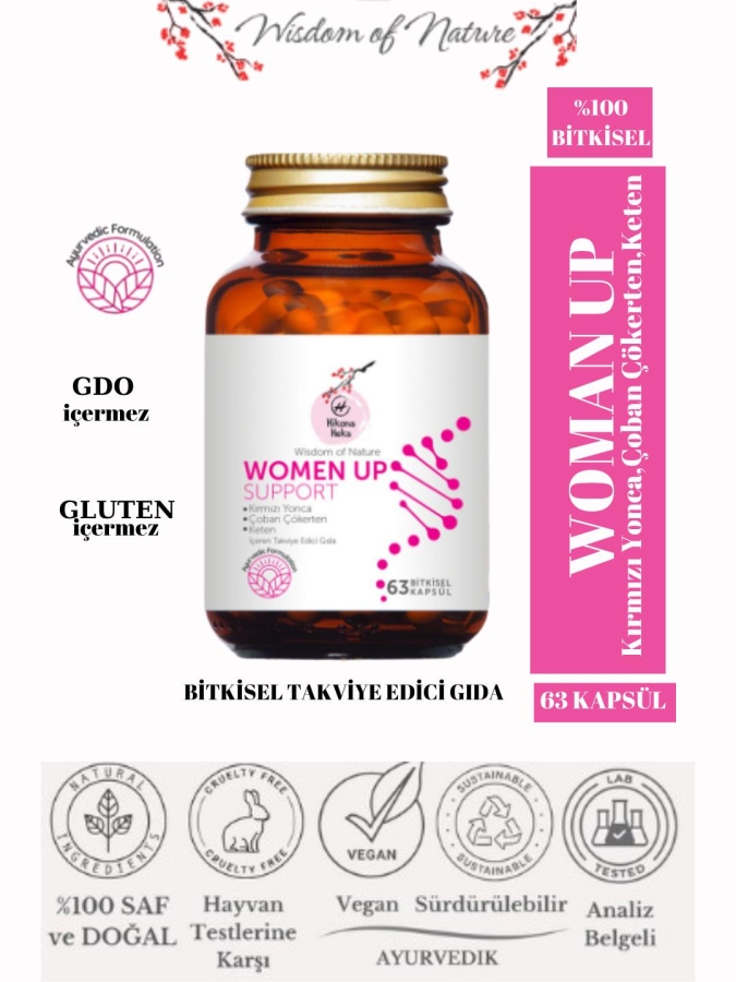 Hikona Heka WOMAN UP ( Kırmızı Yonca, Çoban Çökerten, Keten ) Gıda Takviyesi Bitkisel Tablet - Hikona Heka