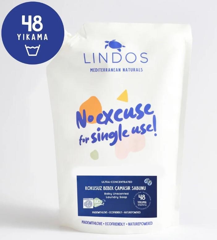 Lindos Doğal Bebek Çamaşır Deterjanı Bitkisel Sabun - Parfümsüz 1200 ml REFILL - Lindos