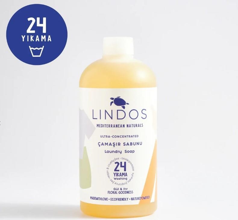 Lindos Doğal Çamaşır Deterjanı Bitkisel Sabun - Gül & Itır 600 ml - Lindos