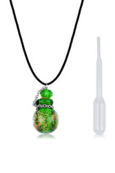 Mantar Tıpalı Simli Cam Kolye Koyu Yeşil - Therapium Naturalis