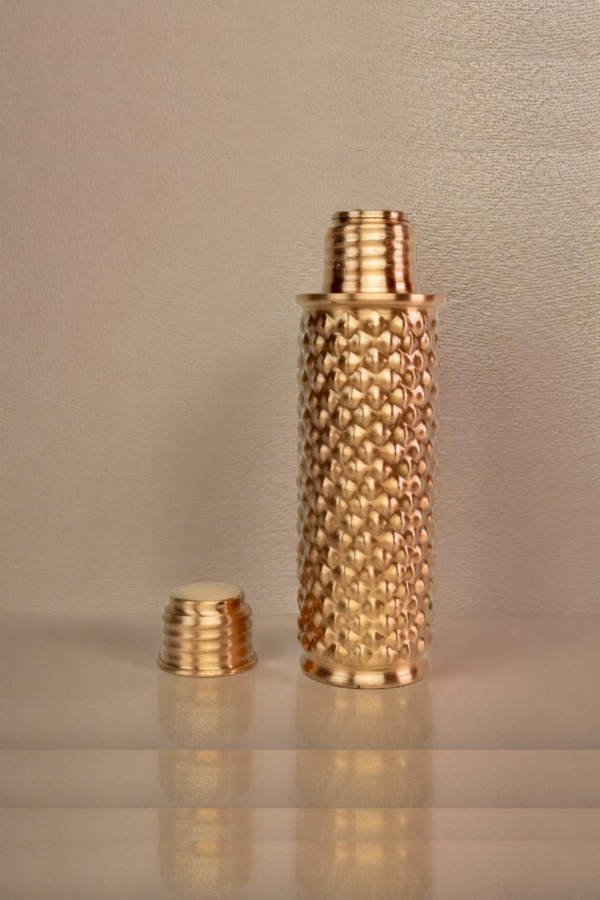 Metalik Bakır Matara Piramit Desenli - Hikona Heka