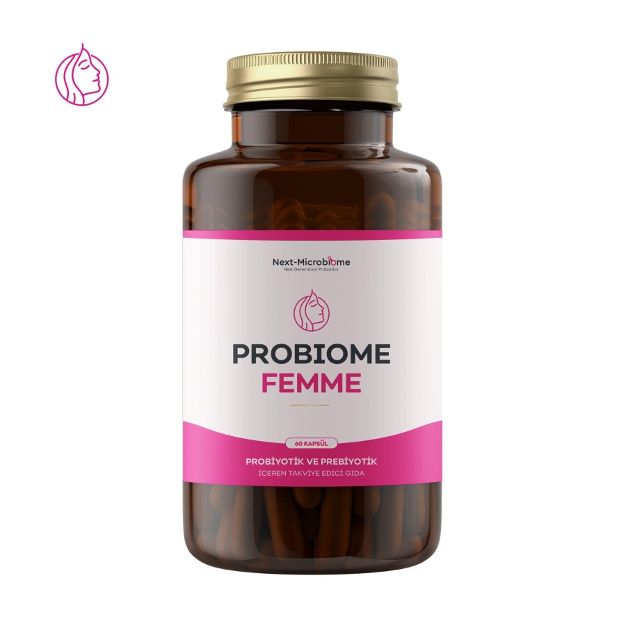 Probiome-Femme Probiyotik ve Prebiyotik İçeren Takviye Edici Gıda (60 Kapsül) - Next Microbiome