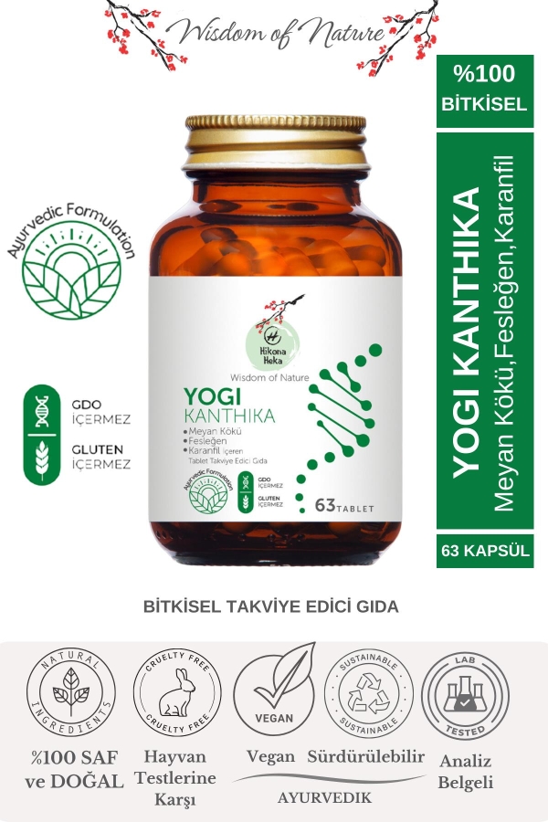 YOGİ KANTHİKA Meyan Kökü,Fesleğen,Karanfil İçeren Takviye Edici Gıda 63 Bitkisel Tablet - Hikona Heka